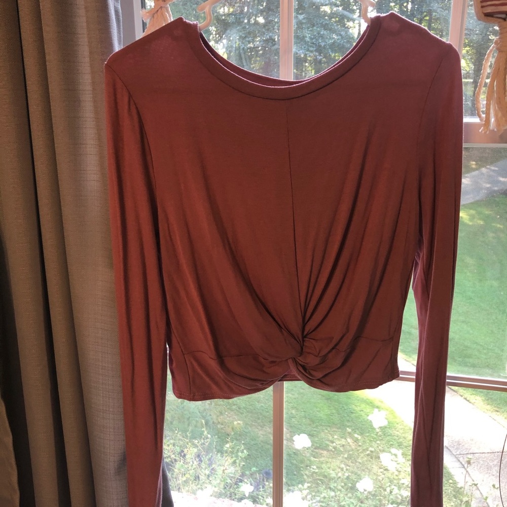 Gaze long sleeve mauve crop tied shirt